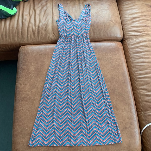 Loveappella Teal/Orange Geometric Print Maxi, Women's XS - Picture 4 of 12